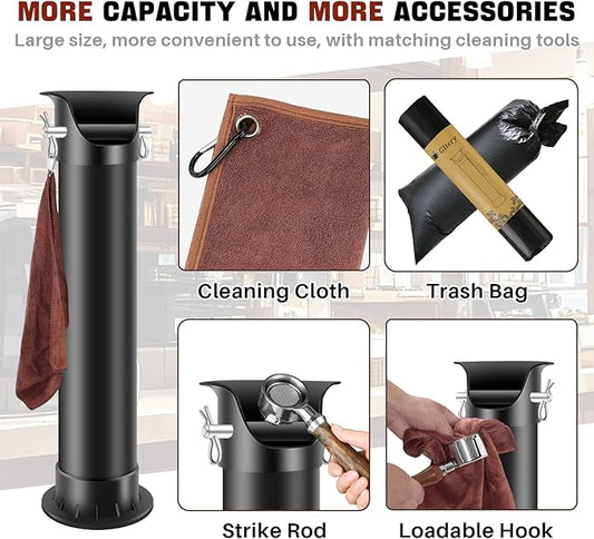 Espresso Coffee Knock Box for Barista Commercial Knock Box for Espresso Coffee Grounds Floor Standing Knock Box with Garbage Bags and Towels