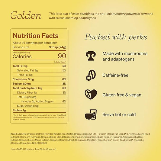 Clevr Turmeric Powder, Golden Milk Instant Latte Mix, Superfood Powder with Oat Milk, Lions Mane, Reishi Mushroom, Organic Spices, Coconut Cream, Ashwagandha, Serve Hot or Iced, (14 Lattes)