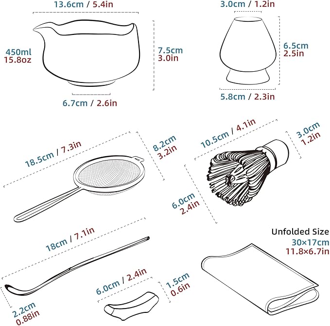 TEANAGOO 7-PCS Purple Matcha Whisk Set with Cherry Blossom Design, Complete Ceremony Kit, Ceramic Chawan Bowl with Spout, Whisk & Accessories, Traditional Matcha Tea Set for Lattes& Gift Giving