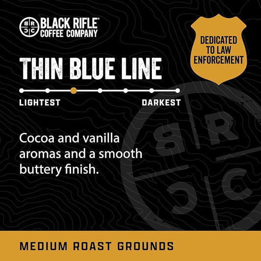 Black Rifle Coffee Company Thin Blue Line, 12oz Bag, Ground Coffee Medium Roast - Roasted Blend Made from Arabica Beans - Colombian & Brazilian Beans - Veteran Founded & American Made