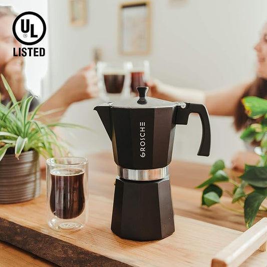 GROSCHE Milano Moka pot, Stovetop Espresso maker, Greca Coffee Maker, Stovetop coffee maker and espresso maker percolator (Black, 12 cup)