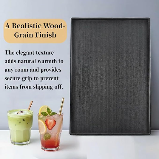 Cedilis 2 Pack Black Rectangular Serving Trays, Non-Slip Plastic Coffee Table Tray, Modern Ottoman Trays for Table Centerpiece, Home Decor, Bathroom, Kitchen Counter