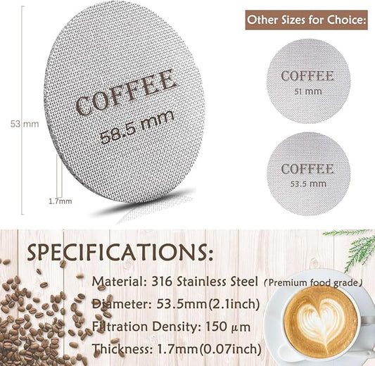 Puck Screen 58.5mm Reusable Puck Screen for Espresso Portafilter, 1.7mm Thickness 150μm 316 Stainless Steel Screen Filter Basket Compatible with Espresso Machine