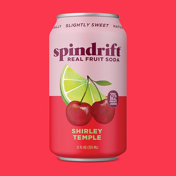 Spindrift "Shirley Temple" Cherry Citrus Soda Made with Real Squeezed Fruit 12 Pack Case