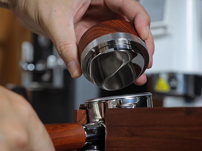 KNODOS Espresso Distribution Tool 58.5mm Wooden Coffee Distributor Adjustable Depth Stainless Steel Espresso Leveler Premium Espresso Machine Accessories For Coffee Bar