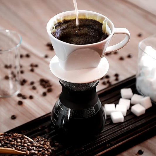 Pour Over Ceramic - Coffee Dripper Ceramic Coffee Maker with 3 Holes Flat Bottom, Porcelain Slow Filter Cone for Travel, Camping, Office, Home, Coffee Maker Brew, White