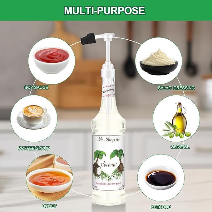Coffee Syrup Pump for 750 ml Bottle – 4 Pack Syrup Dispenser Pumps Compatible with Monin Glass Bottles – No Clog, Precise Dispensing, Includes 4 Tip Covers – for Coffee Bar, Kitchen, White