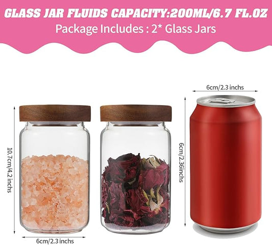 Small Glass Jar with Lids Mini Glass Bottle Glass Storage Canister Borosilicate Glass Containers for Spice Ground Nut Pasta Sugar Candy Tea (6.7oz(200ml)-2 PACK