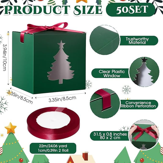 Yeaqee 24 Pcs Gift Boxes with Window Christmas Candle Gift Box Bulk Coffee Sublimation Mug 11oz 12oz 15oz Transparent Cup Wrapping Blink Xmas Tree for Baby Shower Wedding Christmas Party Favor