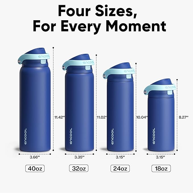 ENCOOL Leakproof Insulated Water Bottle with Straw Dual-Sip Water Bottle Bag-Safe Design for Work, Commute & Gym – Keeps Drinks Cold All Day, 18 oz, Blueberry