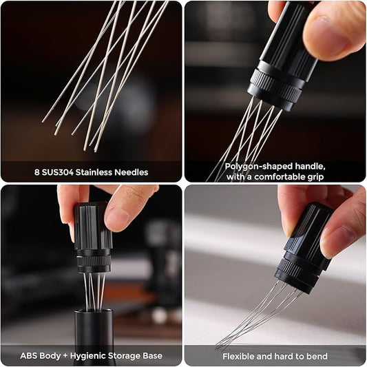 Bincoo Espresso Stirrer-Coffee Distribution Tool with 8 SUS304 Needles,Adjustable Needle WDT Tool with ABS Body,Espresso Distribution Tool (Black)