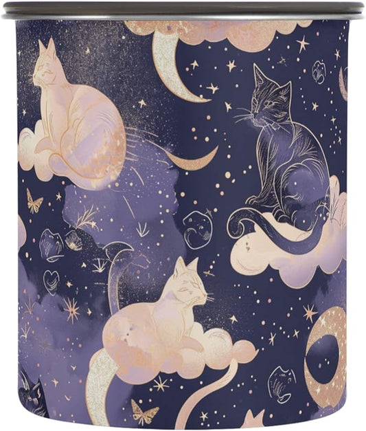 ALAZA Cat Moon Star Witchy Airtight Coffee Bean Canister 500ml Food Storage Containers with Lids For Gournd, Tea, Sugar, Flour, Rice, Cereal, Candy Cookie Jar