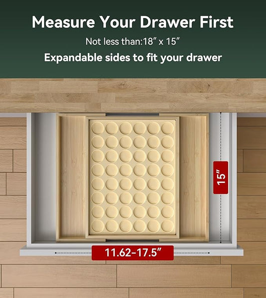 for Nespresso Original Capsules - Expandable Bamboo Coffee Pod Storgae for Counter Drawer Insert - 48 Capsules & Tea Bags Organizer (Expands from 11.6” to 18”)