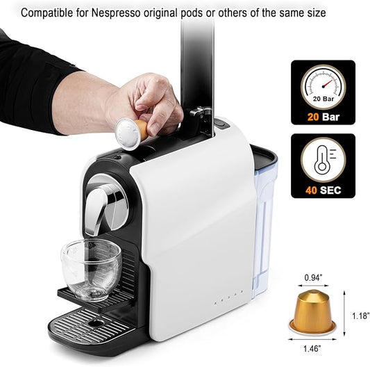 Espresso Pod Machine for Home, Capsule Coffee Maker for NS Original Pods, 20 Bar High Pressure Pump, 22oz Removable Water Tank, Adjustable Cup Tray, 1350W