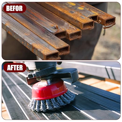 Tandefio 24 Pcs 3 Inch and 4 Inch Wire Wheel Cup Brush with 5/8"-11 Threaded Arbor for 4 1/2 Angle Grinder Twisted Knotted Grinder Abrasive Wire Brushes for Heavy Cleaning Rust Removal (Combined)