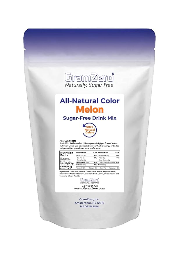 GramZero Melon Zero Calorie Sugar Free Drink Mix, Great For Nutrition Club Loaded Tea, Stevia Sweetened