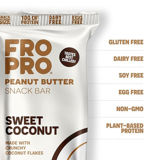 FROPRO Plant Protein Snack Bars - Plant Based Protein Bars, All-Natural, Gluten, Dairy, & Soy Free, High Protein Bars with Low Calories | Coconut, 12 Pack
