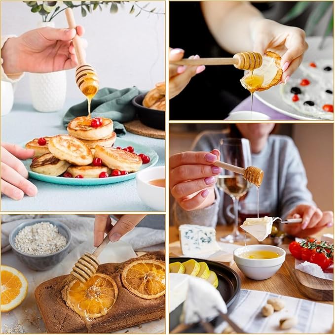 kanpura Honey Jar Pot Glass Holder Dispenser Set with Wooden Dipper Stick and Lid for Home Kitchen, Modern Syrup Glass Container for Storage Gift (Champagne,3.7 Oz)