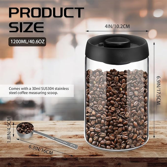 Vacuum Coffee Canister for Coffee Bean Storage, 1.2L/40.6oz Airtight Coffee Storage Container, Glass Manual Vacuum Seal Coffee Container with Scoop for Bean, Ground Coffee, Tea