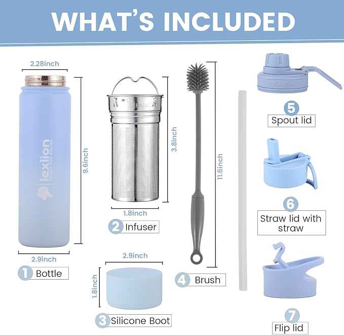Lexlion Tea Infuser Water Bottle 22 Oz – Triple Wall Insulated Stainless Steel, Loose Leaf & Fruit Strainer, 3 Leakproof Lids, BPA-Free Silicone Sleeve, Reusable Thermal Mug