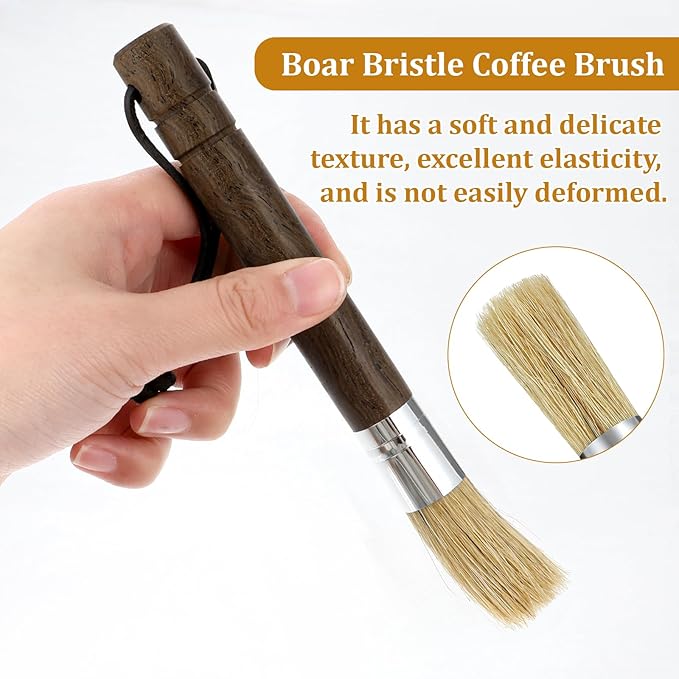 Coffee Grinder Cleaning Brush with Natural Walnut Wood Handle, 2 Pack Espresso Machine Brush with Wooden Handle and Black Boar Bristle Coffee Bar Accessories Coffees Brushs for Barista Home Kitchen