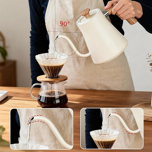 Gooseneck Electric Kettle with Temperature Control, 0.9L Pour Over Coffee Kettle, 1200W Fast Boil, Stainless Steel Interior, Auto Shut-Off & Boil-Dry Protection, for Coffee and Tea (beige)