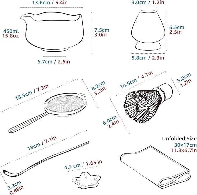 TEANAGOO 7-PCS Pink Matcha Whisk Set with Cherry Blossom Design, Complete Ceremony Kit, Ceramic Chawan Bowl with Spout, Whisk & Accessories, Traditional Matcha Tea Set for Lattes& Gift Giving