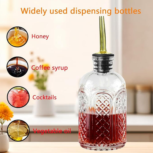 Aimery Coffee Syrup Dispenser Bottles Set - 3 Pack Simple Syrup Bottles with Metal Pour Spout and Dust Caps,For Syrups,Honey,Olive Oil,Condiments,Syrup Dispenser for Coffee Bar with Labels