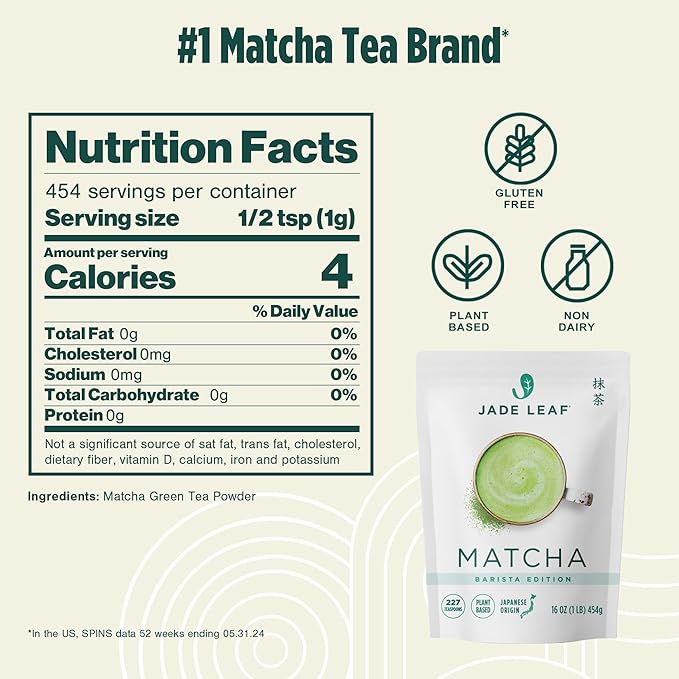 Jade Leaf Matcha Ceremonial Grade Matcha Green Tea Powder - Authentic Japanese Origin - Artisanal Barista Edition For Cafe Quality Tea & Lattes (1 Pound Bulk Matcha)