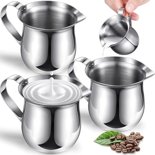24 Pack Stainless Steel Bell Creamers 3 Ounce Creamer Pitcher Mini Coffee Milk Pitchers with Handle and Pouring Spout Cups for Serving Espresso, Tea, Milk, Maple Syrup, Sauce