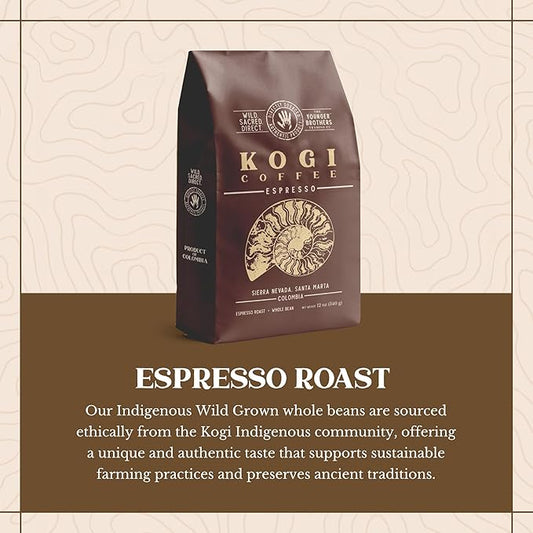 The Younger Brothers Trading Co. Kogi Coffee | Indigenous Wild Grown Whole Bean | Ethically Sourced Single Origin Colombian Coffee | Kogi Espresso Roast (1kg / 35.2oz bag)
