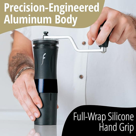 The Royal Coffee Grinder, by Flair Espresso: An all-manual hand burr grinder with hardened steel conical burrs for any coffee brewing method