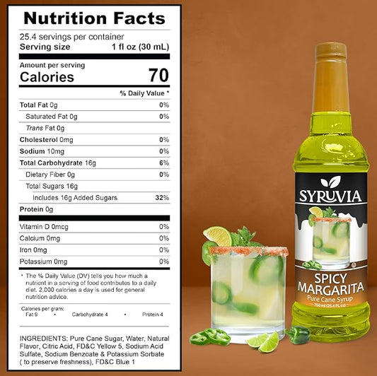 Syruvia Spicy Margarita Syrup, Flavored Syrup for Cocktails, Drinks, Lemonades, Iced Teas, and Desserts – 25.4 fl oz, With Pump