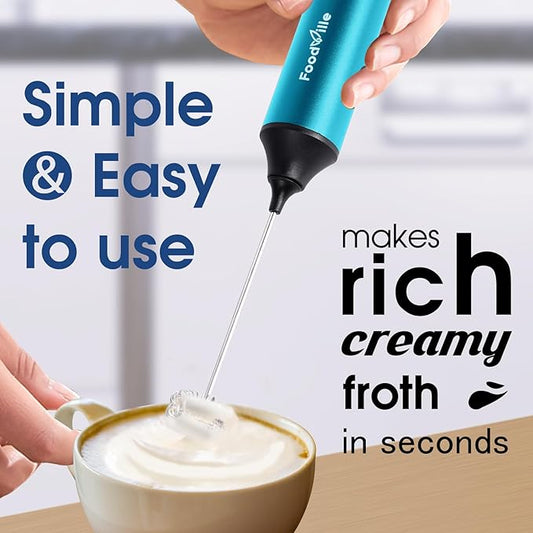 MF05 Rechargeable Milk Frother USB Charging Handheld Foam Maker with Stainless Balloon Whisk for Cappuccino, Latte, Bulletproof Coffee, Keto Diet, Protein Powder, Matcha (Azure Blue)