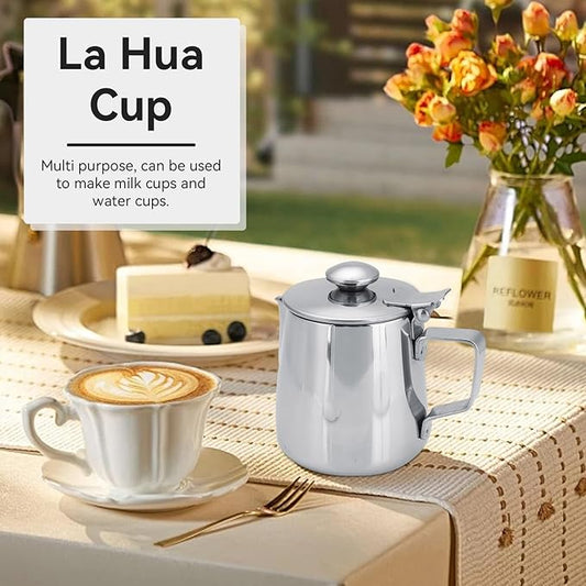 Milk Frothing Pitcher, Stainless Steel Pitcher with Lid Milk Frother Cup Milk Jug Coffee Creamer Container Creamer Dispenser Milk Steamer Cup Milk Cup with Lid for Latte Coffee Art(1000ML)