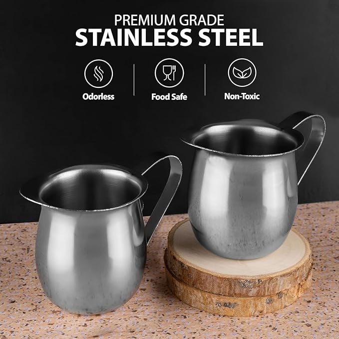 EHOMEA2Z Stainless Steel Bell Creamer Espresso Shot Frothing Pitcher Cup Latte Art (4, 5 Oz)