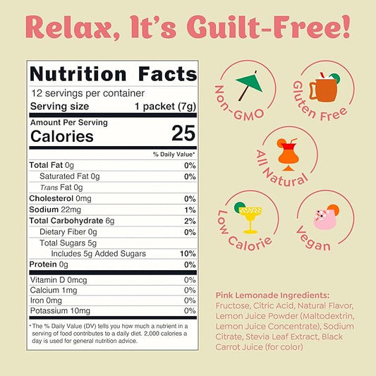 Craftmix Pink Lemonade Mix, 12 Packets, Easy Powder Drink with Real Fruit, Low-Sugar, Vegan, Low-Carb, Non-GMO, Dairy-Free, Gluten-Free, Flavored Water Enhancer, On-the-Go Water Flavoring Packets