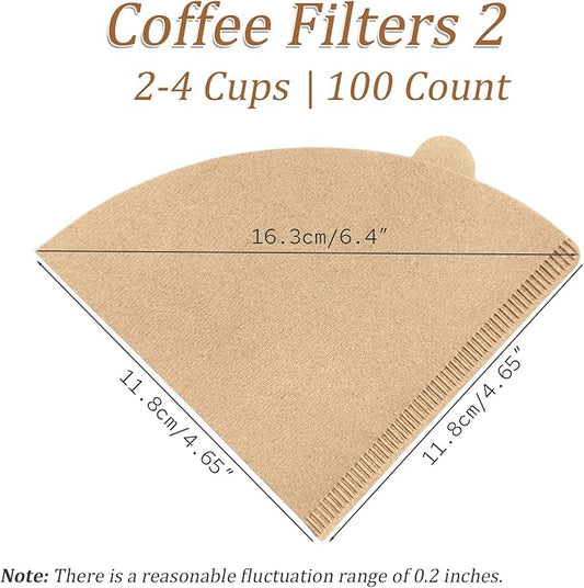 KEETARA Cone Coffee Filters #2, Unbleached Natural Paper, 2–4 Cup Coffee Filter (100 Count) – Disposable & No Blowout for Pour Over Coffee Maker and Dripper