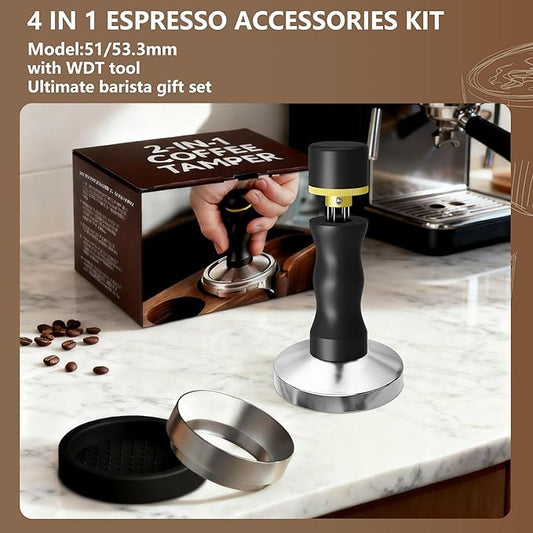 Espresso Accessories Kit, 2-in-1 Espresso Tamper and WDT Tool, 51mm Coffee Tamper with 304 Stainless Steel Needles, Espresso Accessories Gift for Home Baristas