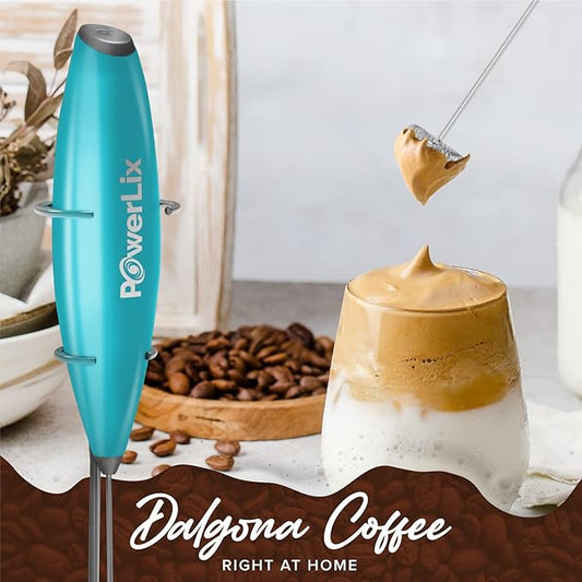 PowerLix Milk Frother Handheld Battery Operated Electric Whisk Beater Foam Maker For Coffee, Latte, Cappuccino, Hot Chocolate, Durable Mini Drink Mixer With Stainless Steel Stand Included-SB