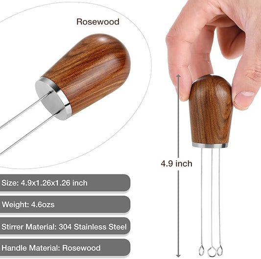 Espresso Distribution Tool, Espresso WDT Tool for Coffee Distribution - Espresso Stirrer & Coffee Distributor with Natural Wood Handle & Stand, Professional Barista Hand Distribution Tool