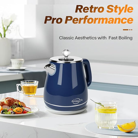 Retro Electric Kettle 1.8L, All Stainless Steel Hot Water Electric Kettle for Boiling Water, BPA Free Tea Kettle, 1350W Fast Boil, Auto Shut Off & Boil-Dry Protection