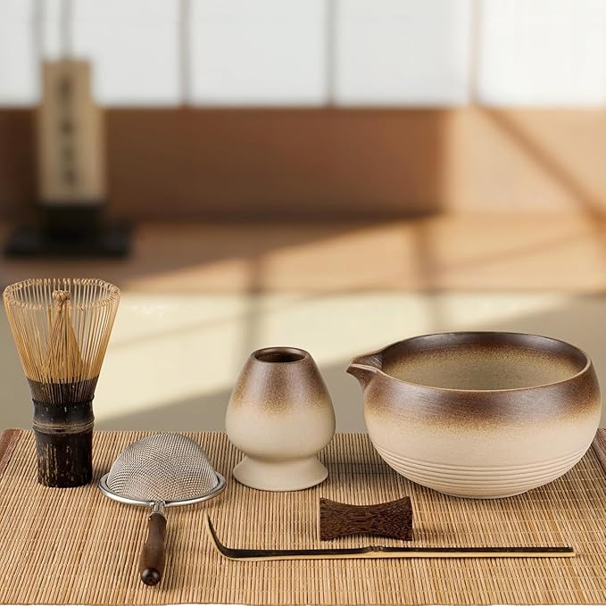 7-Piece Matcha Set with Matcha Bowl & Whisk – Complete Matcha Kit with Whisk Holder, Sifter, Scoop & Rest, Bamboo Tea Mat, Ideal Gift for Matcha Lovers