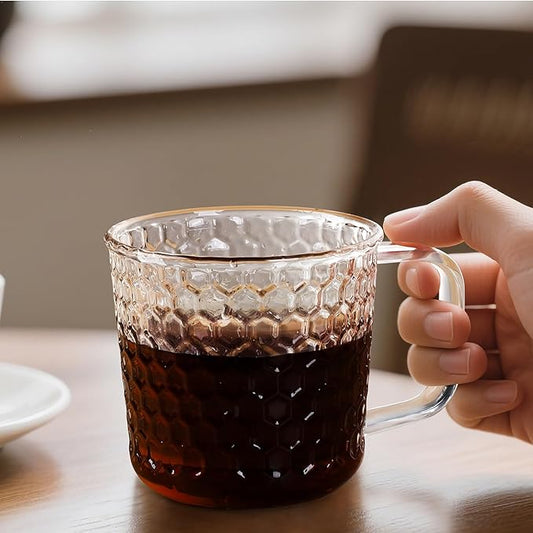 Aquach 16 Oz Glass Coffee Cups, Clear Tea Mugs with Handle, Microwave and Dishwasher Safe Home Office Drinking Mugs Perfect for Americano Cappuccino Hot&Cold Beverages, 2-Pack