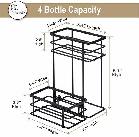 Rice rat Coffee Syrup Organizer Rack, (4 Bottle Capacity),2 Tier Coffee Syrup holder for Coffee Bar Accessories,Kitchen,Storage for Syrup, Wine, Dressing(Black)