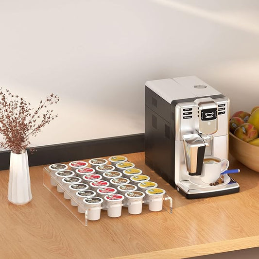 AITEE Acrylic K Cup Drawer Organizer, Clear K Cup Organizer Tray for Drawer or Countertop Storage, Hold 24 Coffee Capsules,K Cup Coffee Pod Holder for Office and Kitchen K Cup Storage (9.6x13.2Inches)