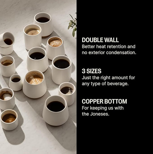 Fellow Big Jo' Double Wall Ceramic Coffee Mug - Refined and Sophisticated, Matte White, Single 12 oz Cup