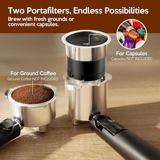 20 Bar Espresso Machine Semi-Automatic, Professional Coffee Maker with Milk Frother Steam Wand & 45OZ Removable Water Tank, Home Barista System for Cappuccino, Latte, Americano-Stainless Steel-Silver