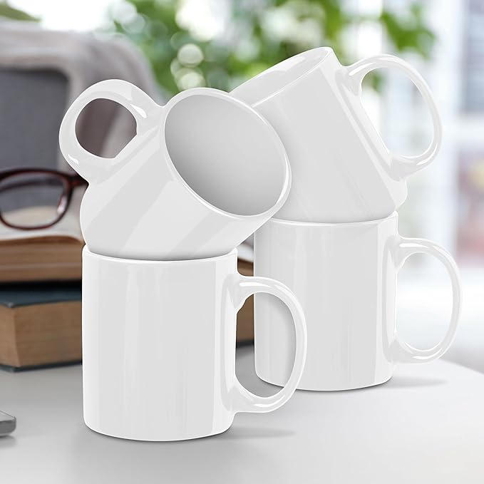 DISCOUNT PROMOS Ceramic Coffee Mugs 11 oz. Set of 10, Bulk Pack - Coffee cup set, Iced coffee cup, Gaming mug - White