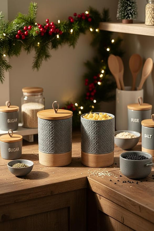 Large Food Storage Jar Coffee Container with Lids, Ceramic Coffee Canister for Sugar Spice Cookie Ground Coffee - Kitchen Pantry, Housewarming Weeding Gift - Gray & 64 fl.oz